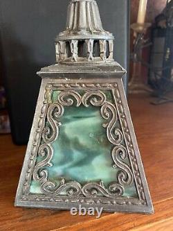 Antique Stained Glass Slag Lamp Shade 4 Pane Art Nouveau Arts Crafts Victorian