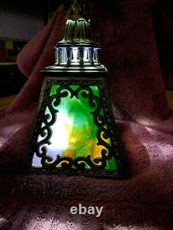 Antique Stained Glass Slag Lamp Shade 4 Pane Art Nouveau Arts Crafts Victorian