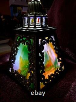 Antique Stained Glass Slag Lamp Shade 4 Pane Art Nouveau Arts Crafts Victorian