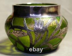 Antique Sterling Overlaid Textured Art Glass Bowl-Tiffany Signed, Probably Loetz