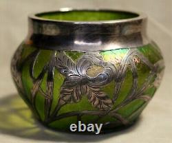 Antique Sterling Overlaid Textured Art Glass Bowl-Tiffany Signed, Probably Loetz