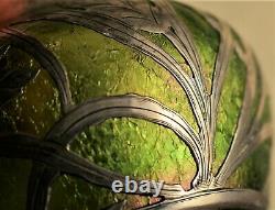 Antique Sterling Overlaid Textured Art Glass Bowl-Tiffany Signed, Probably Loetz