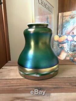 Antique Steuben Art Nouveau Glass Shade Carder Era Green Aurene Intarsia Border