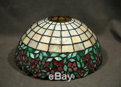 Antique Table Lamp Leaded Glass Red Flowers Bronze Base Handel