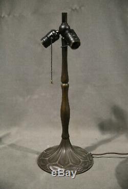 Antique Table Lamp Leaded Glass Red Flowers Bronze Base Handel