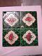 Antique Tile Majolica Art Nouveau Japan Rose & Green Leaf Geometric 4 Pc Set706