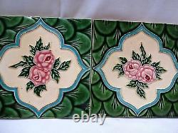 Antique Tile Majolica Vintage Art Nouveau Architecture Collectibles Tiles Green