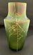 Antique Unsigned Loetz Iridescent Spiderweb Vase Green Art Glass Spider Web