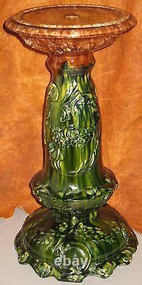 Antique Unmarked Roseville Blended Line Majolica Pedestal Scallop Base Tier Top