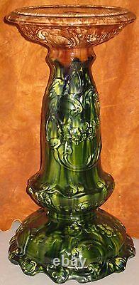 Antique Unmarked Roseville Blended Line Majolica Pedestal Scallop Base Tier Top