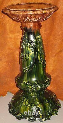 Antique Unmarked Roseville Blended Line Majolica Pedestal Scallop Base Tier Top