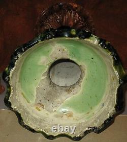 Antique Unmarked Roseville Blended Line Majolica Pedestal Scallop Base Tier Top