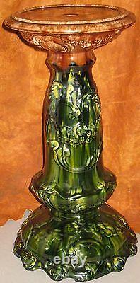 Antique Unmarked Roseville Blended Line Majolica Pedestal Scallop Base Tier Top