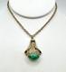 Antique Vtg Art Nouveau Goldtone Green Peking Glass Pendant Unsigned Read Rare
