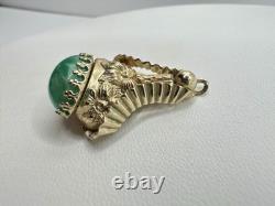 Antique VTG Art Nouveau Goldtone Green Peking Glass Pendant Unsigned Read Rare