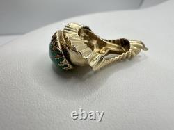 Antique VTG Art Nouveau Goldtone Green Peking Glass Pendant Unsigned Read Rare
