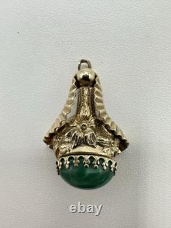 Antique VTG Art Nouveau Goldtone Green Peking Glass Pendant Unsigned Read Rare