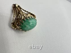 Antique VTG Art Nouveau Goldtone Green Peking Glass Pendant Unsigned Read Rare