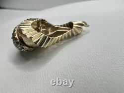 Antique VTG Art Nouveau Goldtone Green Peking Glass Pendant Unsigned Read Rare