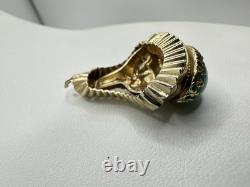 Antique VTG Art Nouveau Goldtone Green Peking Glass Pendant Unsigned Read Rare