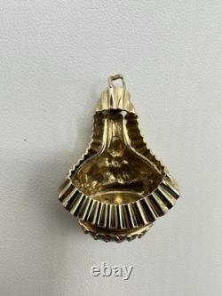 Antique VTG Art Nouveau Goldtone Green Peking Glass Pendant Unsigned Read Rare