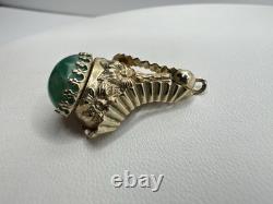Antique VTG Art Nouveau Goldtone Green Peking Glass Pendant Unsigned Read Rare