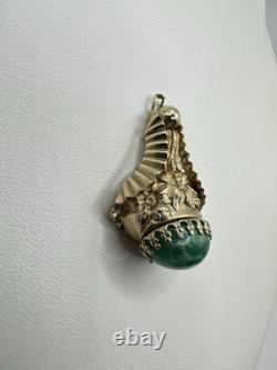 Antique VTG Art Nouveau Goldtone Green Peking Glass Pendant Unsigned Read Rare