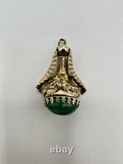 Antique VTG Art Nouveau Goldtone Green Peking Glass Pendant Unsigned Read Rare