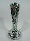 Antique Vase 131 Tall Art Nouveau American Green Glass Silver Overlay