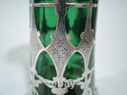 Antique Vase Art Nouveau American Green Glass Silver Overlay