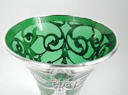 Antique Vase Art Nouveau Large American Green Glass Silver Overlay