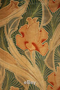 Antique Velvetine Curtain Art Nouveau Design Rare Rich Green Tones 1 of Set 1900