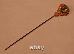 Antique Victorian Art Nouveau 14K Gold Stick Pin Blue Green Topaz Gem & Pearl