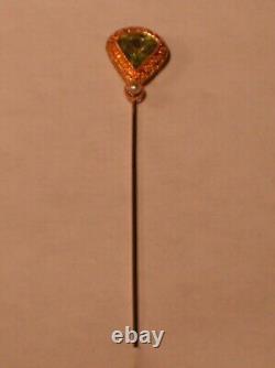 Antique Victorian Art Nouveau 14K Gold Stick Pin Blue Green Topaz Gem & Pearl