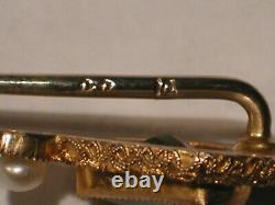 Antique Victorian Art Nouveau 14K Gold Stick Pin Blue Green Topaz Gem & Pearl