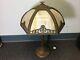 Antique Victorian Art Nouveau Bent Carmel Colored Slag Glass Lamp