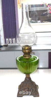 Antique Victorian Art Nouveau FALK STADELMANN Oil Lamp Cast Iron Green Glass