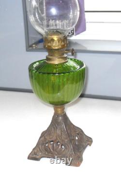 Antique Victorian Art Nouveau FALK STADELMANN Oil Lamp Cast Iron Green Glass