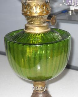 Antique Victorian Art Nouveau FALK STADELMANN Oil Lamp Cast Iron Green Glass
