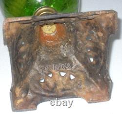 Antique Victorian Art Nouveau FALK STADELMANN Oil Lamp Cast Iron Green Glass
