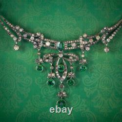 Antique Victorian Art Nouveau Green Paste Choker Necklace Silver