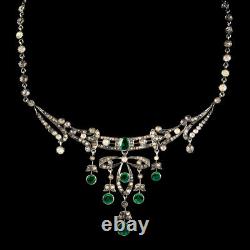 Antique Victorian Art Nouveau Green Paste Choker Necklace Silver