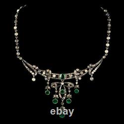 Antique Victorian Art Nouveau Green Paste Choker Necklace Silver