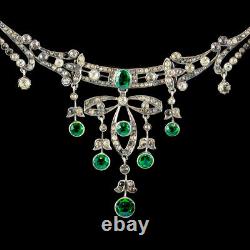 Antique Victorian Art Nouveau Green Paste Choker Necklace Silver