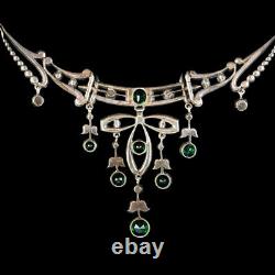 Antique Victorian Art Nouveau Green Paste Choker Necklace Silver