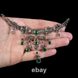 Antique Victorian Art Nouveau Green Paste Choker Necklace Silver