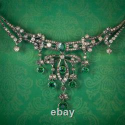 Antique Victorian Art Nouveau Green Paste Garland Necklace Silver Circa 1900