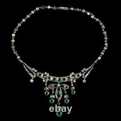 Antique Victorian Art Nouveau Green Paste Garland Necklace Silver Circa 1900