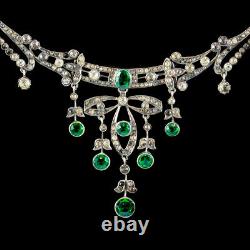 Antique Victorian Art Nouveau Green Paste Garland Necklace Silver Circa 1900