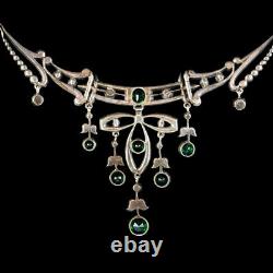 Antique Victorian Art Nouveau Green Paste Garland Necklace Silver Circa 1900